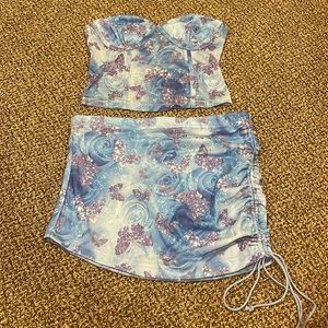 Corset strapless top and mini skirt set